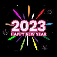 fogos de artifício coloridos ilustração vetorial de ano novo de 2023, em um fundo preto vetor