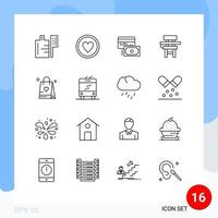 pacote de esboço de 16 símbolos universais de elementos de design de vetores editáveis de classe de educação de crédito de móveis de bolsa