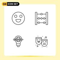 Pacote de 4 linhas de interface de usuário de sinais e símbolos modernos de máscaras de sucesso de ábaco de bulbo emojis elementos de design de vetores editáveis