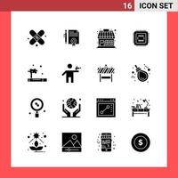 16 símbolos de glifos de estilo sólido do pacote de ícones em fundo branco. sinais simples para design geral. vetor