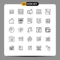 linha de interface móvel conjunto de 25 pictogramas de roupas de calçados entre em contato conosco acessórios segurança elementos de design vetorial editáveis vetor