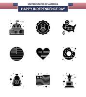 conjunto de 9 ícones do dia dos eua símbolos americanos sinais do dia da independência para o amor eua eua dia de ação de graças americano editável elementos de design do vetor do dia dos eua