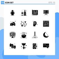 pacote de interface do usuário de 16 glifos sólidos básicos de gráficos de marketing, apresentação de negócios, elementos de design de vetores editáveis