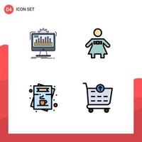 pacote de linha vetorial editável de 4 cores planas de linha preenchida simples do menu de pessoas de monitoramento de café do painel elementos de design vetorial editável vetor