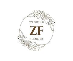 coleção de logotipos de monograma de casamento de letra inicial zf, modelos modernos minimalistas e florais desenhados à mão para cartões de convite, salve a data, identidade elegante para restaurante, boutique, café em vetor