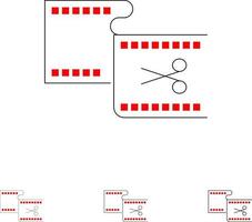 conjunto de ícones de linha preta em negrito e fino de edição de filme de edição de corte de clipe vetor