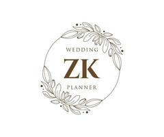 coleção de logotipos de monograma de casamento de letra inicial zk, modelos modernos minimalistas e florais desenhados à mão para cartões de convite, salve a data, identidade elegante para restaurante, boutique, café em vetor