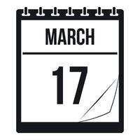 calendário com data de ícone de 17 de março, estilo simples vetor