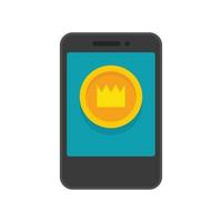ícone de moeda de coroa de ouro de videogame para smartphone vetor isolado plano
