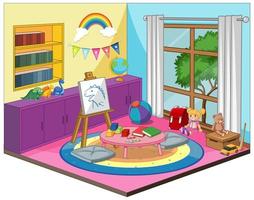interior de quarto infantil ou de jardim de infância com elementos de móveis coloridos
