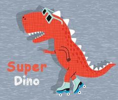 dino bonito em um patinador. para impressão de camiseta de bebê. vetor