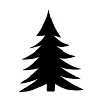 árvore de natal desenhada à mão em estilo doodle. silhueta, simples, minimalismo, monocromático, escandinavo. adesivo, decoração de ano novo de ícone vetor