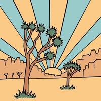 paisagem do parque nacional de joshua tree. mão desenhada ilustração vetorial linear. fundo simples retrô. vetor