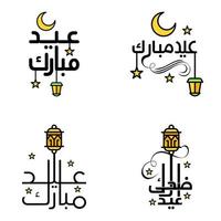 pacote de vetores de letras manuscritas eid mubarak de 4 caligrafias com estrelas isoladas no fundo branco para o seu design