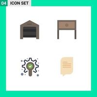 4 ícones planos universais assinam símbolos de comércio eletrônico, armazém de pesquisa, verificação doméstica, elementos de design de vetores editáveis
