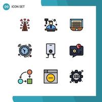 9 interface do usuário pacote de cores planas de linha cheia de sinais e símbolos modernos de elementos de design de vetor editável de alarme de lei de sino de tempo