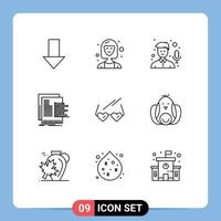 conjunto de 9 sinais de símbolos de ícones de interface do usuário modernos para gráficos de avaliação, gravador de dados, elementos de design de vetores editáveis