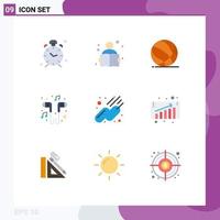 pacote de interface do usuário de 9 cores planas básicas de estudo de fone de ouvido para smartphone mão livre elementos de design de vetores editáveis