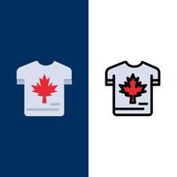 camisa outono canadá maple ícones plano e conjunto de ícones cheios de linha vector fundo azul