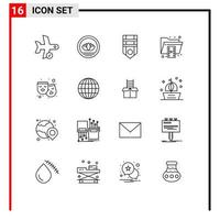 pacote de contorno de 16 símbolos universais de pasta de vídeo moedas arquivo listra elementos de design de vetores editáveis