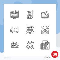 conjunto de 9 sinais de símbolos de ícones de interface do usuário modernos para escola de finanças de transporte de tigela de amor fazendo elementos de design de vetores editáveis