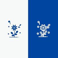 linha de casamento de coração de amor de flor e ícone sólido de glifo banner azul linha e ícone sólido de glifo banner azul vetor