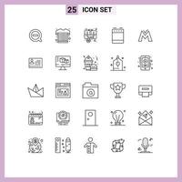 pacote de linha de 25 símbolos universais de saco de forno de moedas utensílios de cozinha elementos de design de vetores editáveis