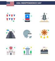 9 sinais planos dos eua símbolos de celebração do dia da independência do lançador de marco americano edifício eua editável dia dos eua elementos de design vetorial vetor
