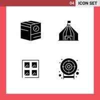 grupo de 4 sinais e símbolos de glifos sólidos para construção de caixa e elementos de design de vetores editáveis de dardos de tenda
