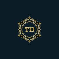 logotipo da carta td com modelo de ouro de luxo. modelo de vetor de logotipo de elegância.