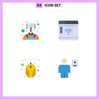pacote de 4 ícones planos criativos de elementos de design de vetores editáveis de corpo de página de internet de mouse de homem