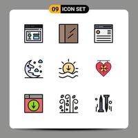 9 ícones criativos, sinais e símbolos modernos de clima, sol, interface, céu, lua, elementos de design vetorial editáveis vetor