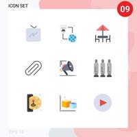 pacote de 9 cores planas criativas de marketing atoumation jantar de marketing alfinete elementos de design de vetores editáveis de metal