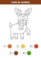 colorir renas de natal fofas por números. planilha para crianças. vetor