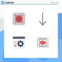 conjunto de ícones planos de interface móvel de 4 pictogramas de codificação de seta de programação de cpu, exibição de elementos de design vetorial editáveis vetor