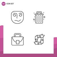 pacote de linha de 4 símbolos universais de máscara de trabalhador alegre excluir elementos de design de vetores editáveis globais