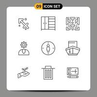grupo de símbolos de ícones universais de 9 contornos modernos de elementos de design de vetores editáveis de serviço divertido de suporte masculino