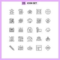 pacote de 25 sinais e símbolos de linhas modernas para mídia de impressão na web, como construção de imagem gráfica, chave inglesa, elementos de design de vetores editáveis