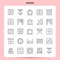 delinear 25 conjunto de ícones interiores vetor design de estilo de linha ícones pretos conjunto de pictograma linear pacote de ideias de negócios móveis e web design ilustração vetorial