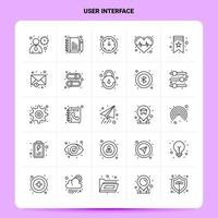delinear 25 conjunto de ícones de interface de usuário vetor design de estilo de linha ícones pretos conjunto de pictograma linear pacote de ideias de negócios móveis e web design ilustração vetorial