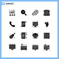 16 ícones. símbolos de glifos criativos de estilo sólido. sinal de ícone sólido preto isolado no fundo branco. vetor