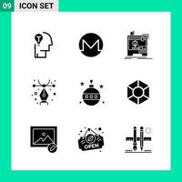 pacote de 9 símbolos de glifo de conjunto de ícones de estilo sólido para impressão de sinais criativos isolados no fundo branco 9 conjunto de ícones de fundo criativo do vetor de ícone preto