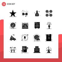 pacote de 16 ícones de glifos universais para mídia impressa em fundo branco. vetor