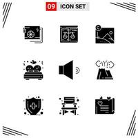 9 ícones de estilo sólido com base em grade de símbolos de glifos criativos para design de sites sinais de ícones sólidos simples isolados no fundo branco 9 conjunto de ícones de fundo criativo do vetor de ícones pretos