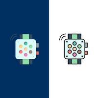 relógio de mão relógio temporizador ícones de educação plana e linha cheia conjunto de ícones vector fundo azul
