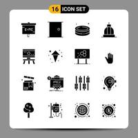 16 sinais de símbolos de glifos de pacote de ícones pretos para designs responsivos em fundo branco. conjunto de 16 ícones. vetor