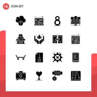 pacote de interface do usuário de 16 glifos sólidos básicos de publicação digitando oito elementos de design de vetores editáveis de newsletter de máquina de escrever