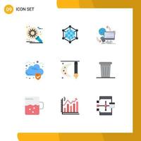 9 pacote de cores planas de interface de usuário de sinais e símbolos modernos de dados de arte internet nuvem elementos de design de vetores editáveis remotos