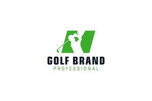 letra m para modelo de vetor de design de logotipo de golfe, rótulo vetorial de golfe, logotipo de campeonato de golfe, ilustração, ícone criativo, conceito de design