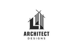 letra l design de logotipo de arquitetura de edifício moderno simples com gráfico de arranha-céu de arte de linha vetor